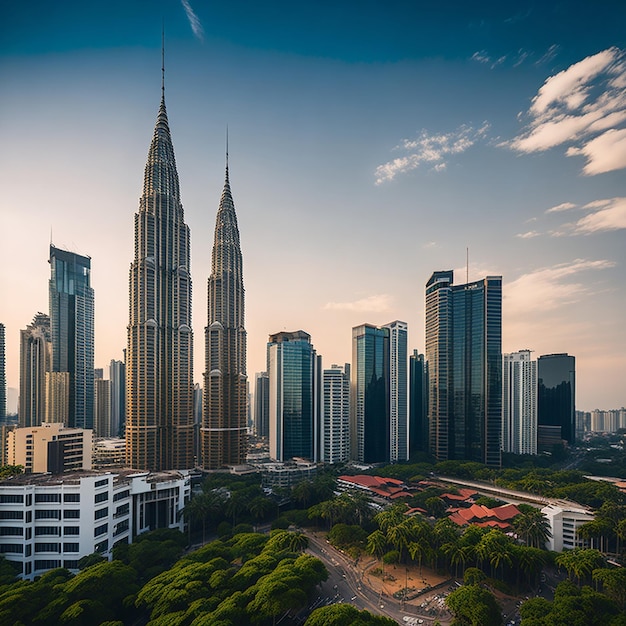 Mooie architectuur die buitenstad in de horizon van Kuala Lumpur bouwen