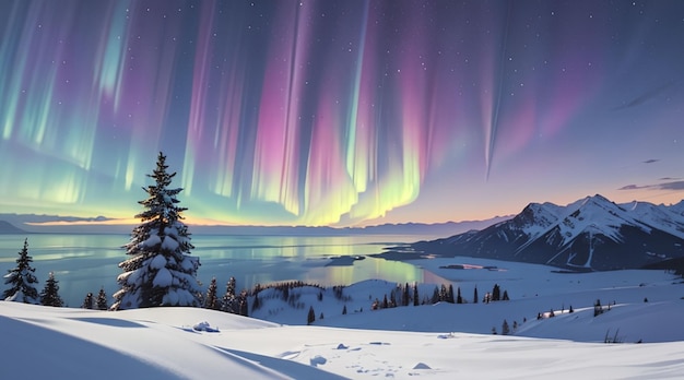 Mooie aurora borealis voor behang in anime-stijl