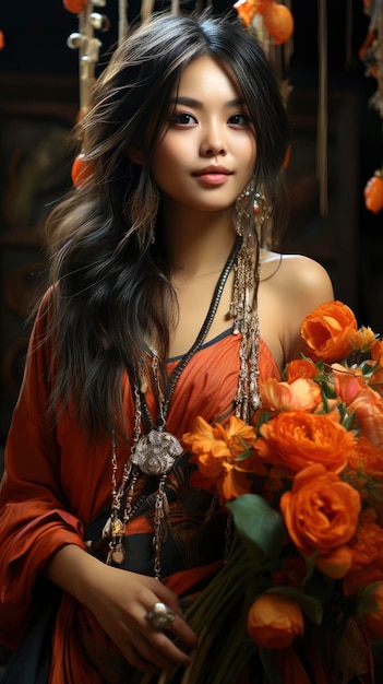 Mooie Aziatische jonge dame portret Gelukkige vrouw achtergrond illustratie