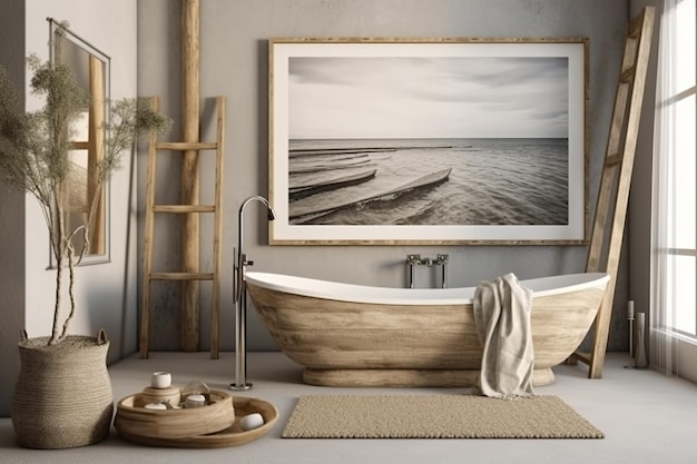 Mooie badkamer Scandinavische stijl met vloerplanten en decoraties Generative Ai