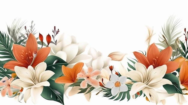 Mooie banner bloemen en bladeren sjabloon op witte achtergrond Generatieve AI