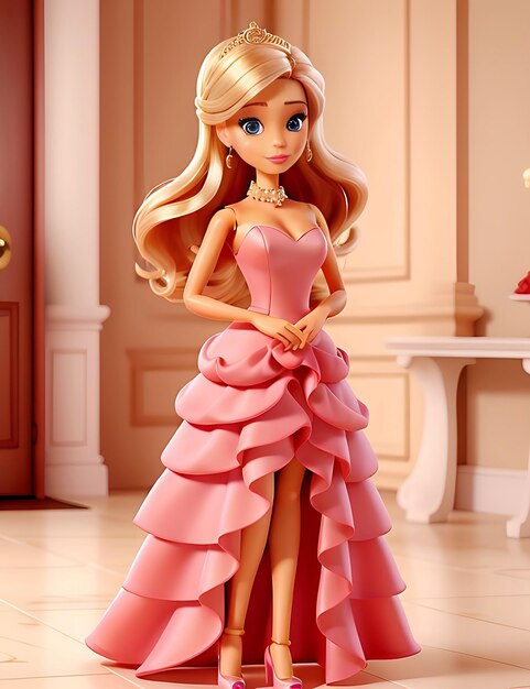 Mooie Barbie in een elegante roze feest outfit generatieve AI