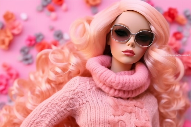 Mooie Barbie-pop modelleert een trendy outfit barbiecore collectie palette