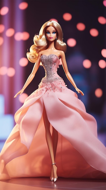 Mooie barbiepop die een trendy barbiecollectiepalet modelleert