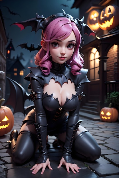 Mooie batwoman met pompoen Halloween