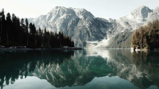 Mooie bergreflectie op het water Generatieve AI