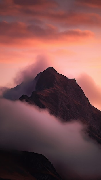 Mooie bergtop omringd door wolken Generatieve AI