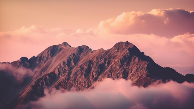 Mooie bergtop omringd door wolken Generatieve AI