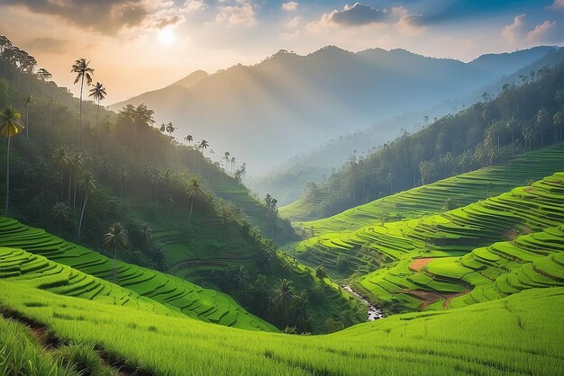 Mooie bergvallei met ochtendzonlicht Kerala natuur landschap afbeelding beroemde toeristische plek in Kannur Kerala India toerisme en reizen afbeelding