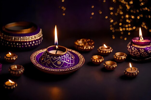 Mooie blanco Diwali lampen en achtergronden verlicht tijdens de viering