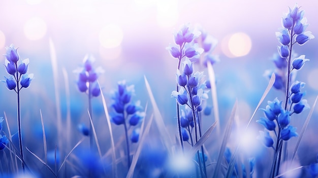 Mooie blauwe wilde bloemen in de natuur Buiten met flora