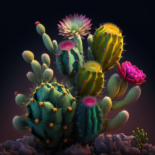 mooie bloeiende cactus close-up weergave generatieve ai