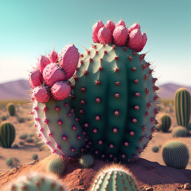 mooie bloeiende cactus close-up weergave generatieve ai