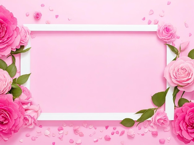 Mooie bloem Blank frame voor tekst roze bloemen achtergrond gegenereerd door AI