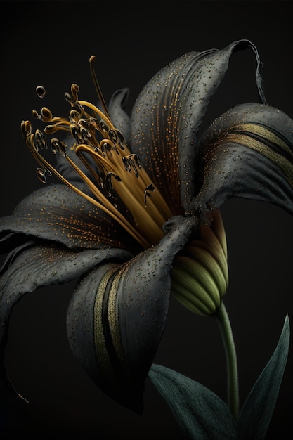 mooie bloem geïsoleerd op zwarte achtergrond close-up mooie kleuren ai gegenereerd