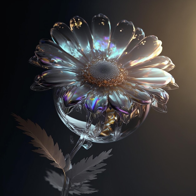 Mooie bloem madeliefje en waterdruppel op zwarte achtergrond Gemaakt met generatieve AI-technologie