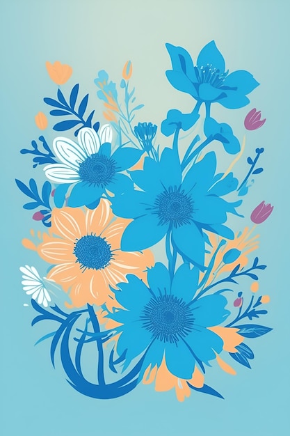 Mooie bloemen illustratie verticale compositie in blauwe toon
