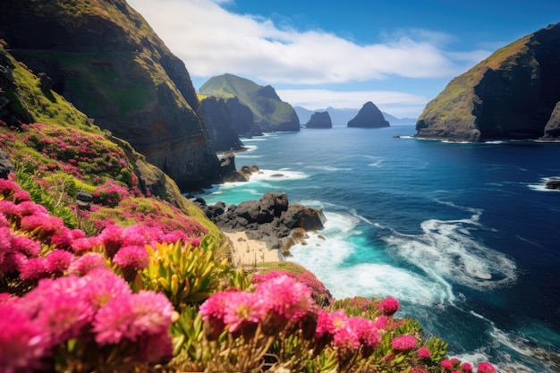 Mooie bloemen in de natuur op de Madeira-eilanden Portugal Generative ai