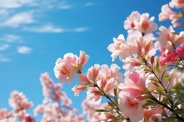 Mooie bloemen tegen de achtergrond van een heldere blauwe hemel