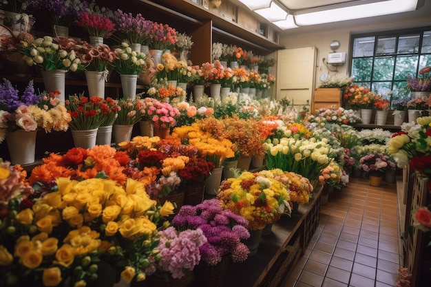 Mooie bloemenwinkel met bloemen in alle kleuren en soorten