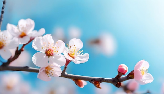 Foto mooie bloemrijke lente abstracte achtergrond van de natuur takken van bloeiende abrikos macro met zachte