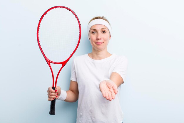 Mooie blonde jonge volwassen vrouw tennis sport concept