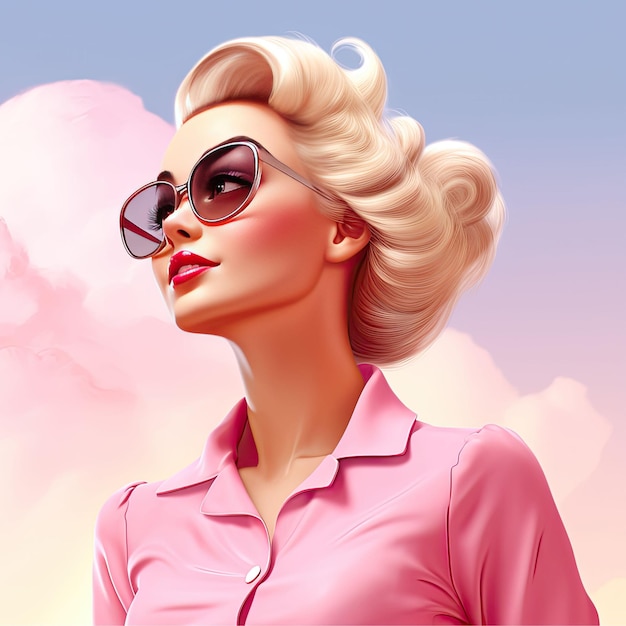 Mooie blonde vrouw Roze poppenmeisje Pin-up meisje