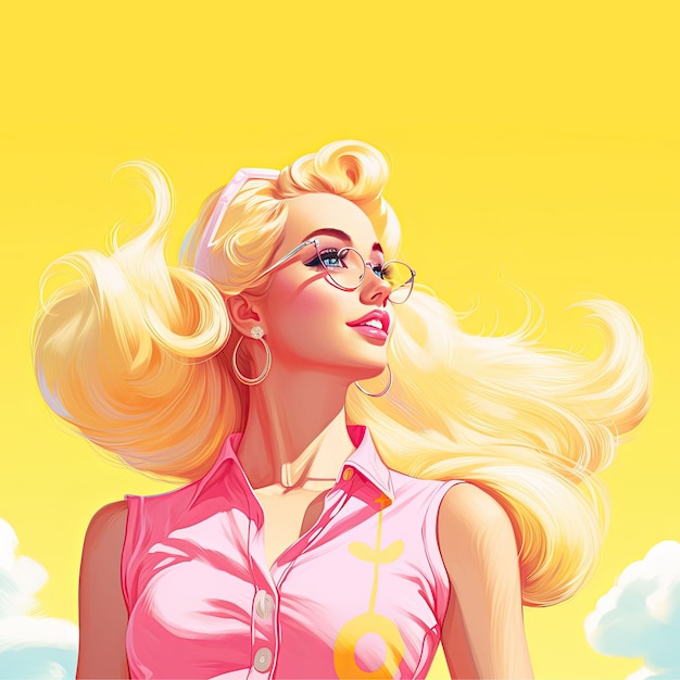 Mooie blonde vrouw Roze poppenmeisje Pin-up meisje