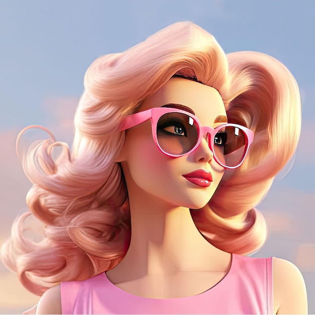 Mooie blonde vrouw Roze poppenmeisje Pin-up meisje