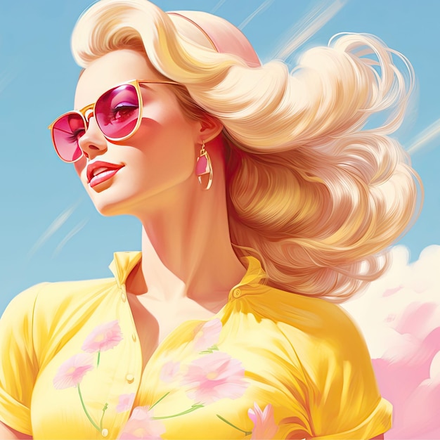 Mooie blonde vrouw Roze poppenmeisje Pin-up meisje