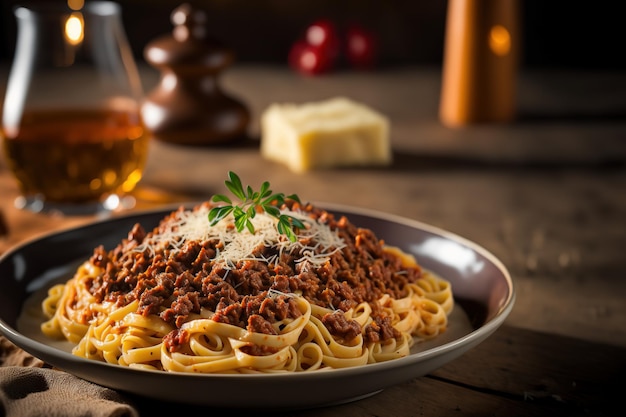 Mooie bolognese pasta geserveerd op bord