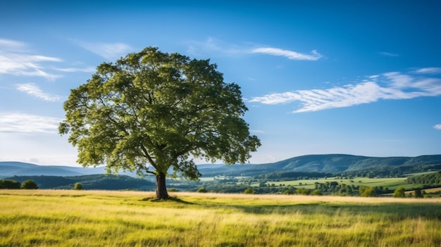 mooie boom midden in een veld bedekt