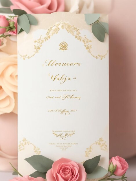 Mooie bruiloftsuitnodiging met met de hand getekend roze roos ontwerp