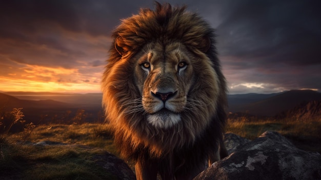 Mooie bruine leeuwenkoning hoofd ultra muur boze dieren fotografie beeld AI gegenereerde kunst