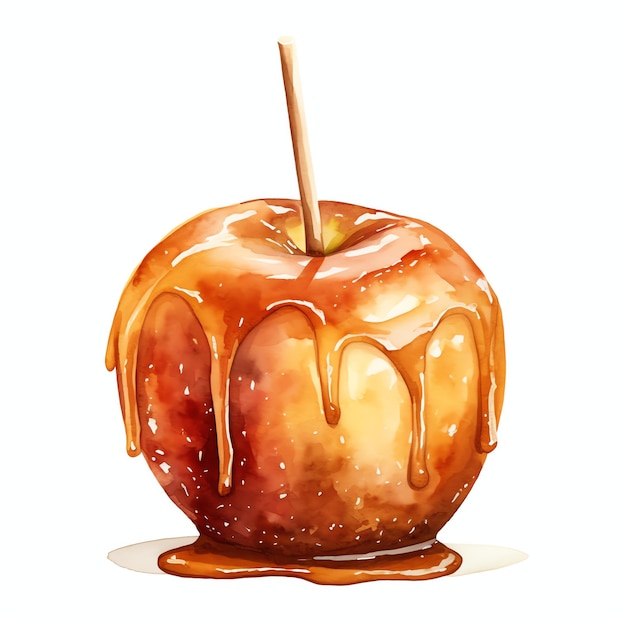 mooie caramel appel met een stok lekker dessert clipart illustratie