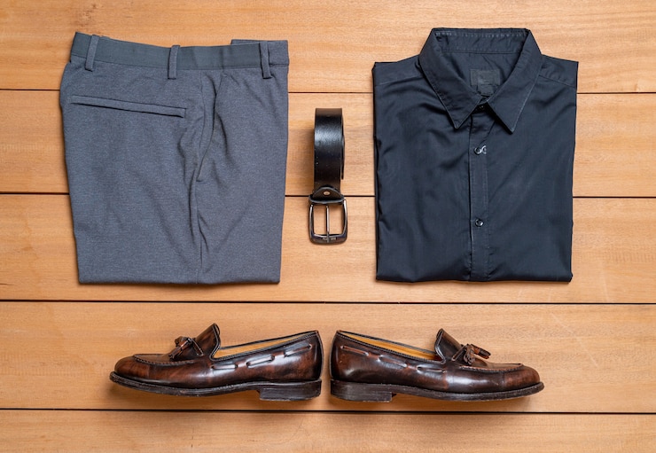 Foto mooie casual mannen mode en kleding set