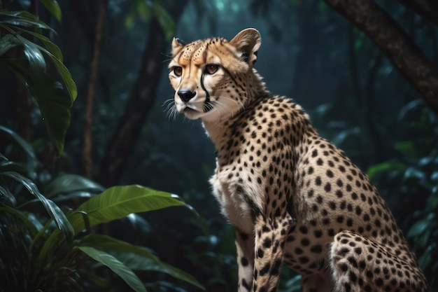 Foto mooie cheetah in de jungle wildlife scène uit de natuur ai gegenereerd