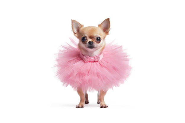 Mooie Chihuahua Hond in Roze Tutu op een zwarte achtergrond Generatieve AI