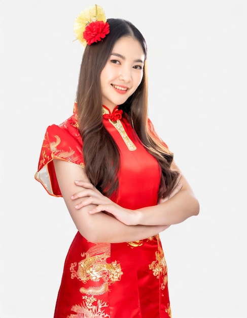 mooie Chinese vrouw in traditionele cheongsam jurk