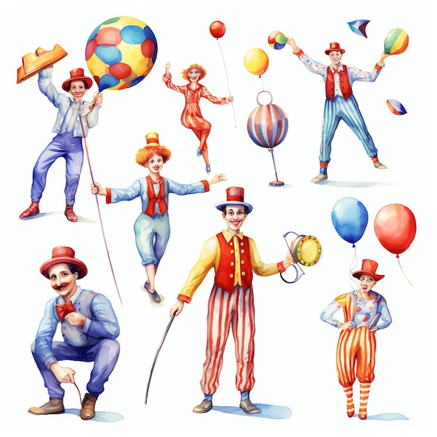 Foto mooie circus jongleurs aquarel carnaval clipart illustratie