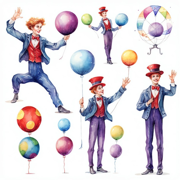 Foto mooie circus jongleurs aquarel carnaval clipart illustratie