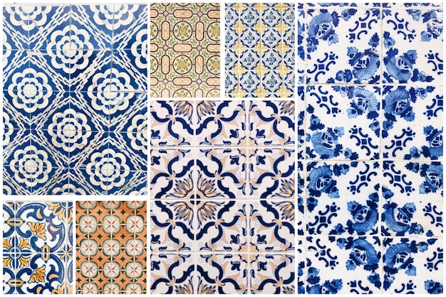 Mooie collage van verschillende traditionele Portugese tegels genaamd azulejos