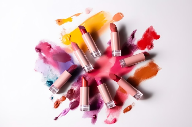 Mooie collectie lippenstift op witte achtergrond.