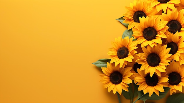 Mooie compositie met zonnebloemen op een gele achtergrond Kopieer ruimte Generatieve AI