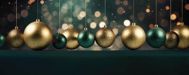 Mooie decoratie kerstballen in magische stijl panorama banner Generative Ai