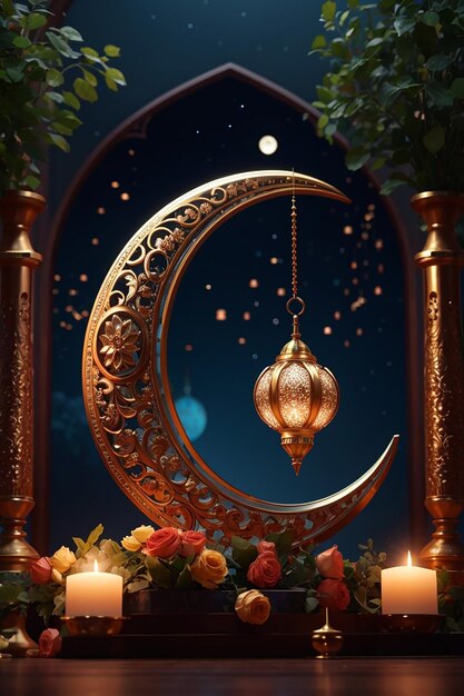 Foto mooie decoratieve maan ramadan kareem achtergrond