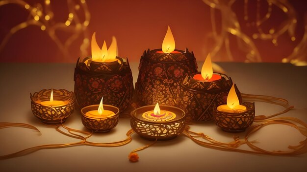 Mooie diwali diya met brandende kaarsen.