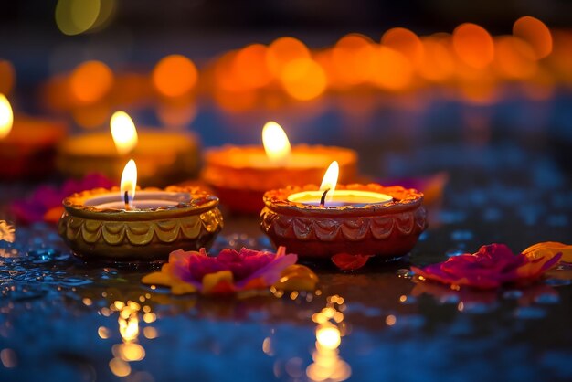 Mooie Diwali viering met Diya en kaarsen