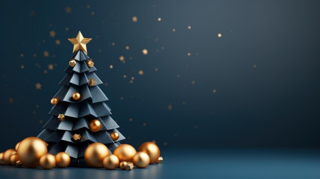 Mooie donkerblauwe en gouden kerstboom minimalistische achtergrond