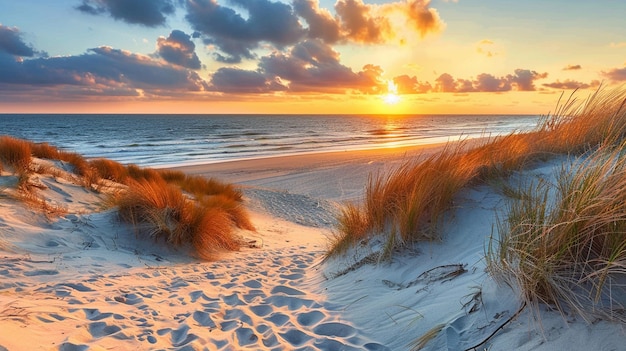 Foto mooie duinen strand bij zonsondergang noordzee duitsland